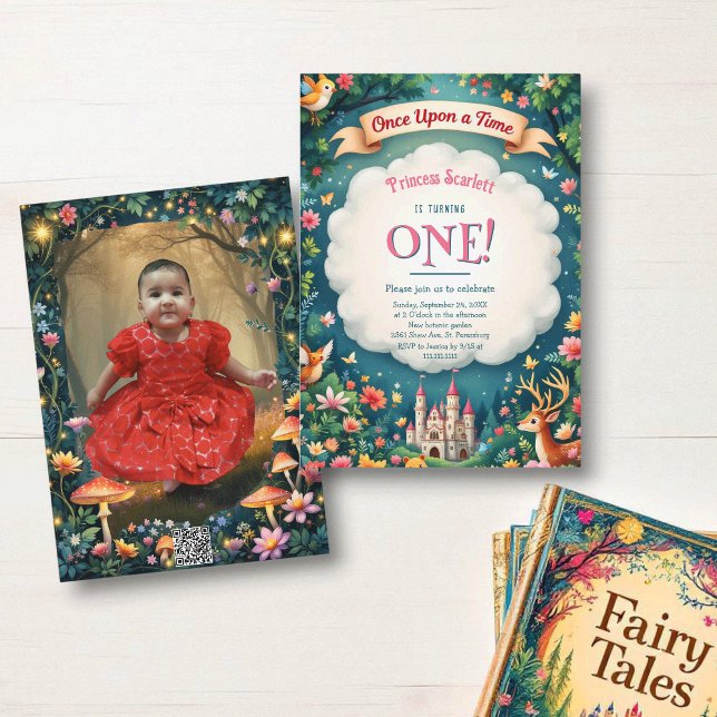 Whimsical Woodland Castle Fairytale 1st Birthday Invitation (Creator Uploaded)