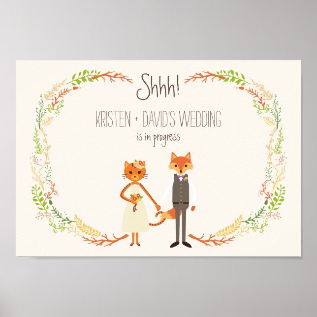 Whimsical Woodland Cat & Fox wedding in Progress Poster (Front)
