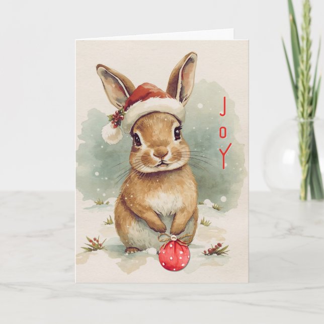 Whimsical Woodland Christmas Bunny Card (Front)