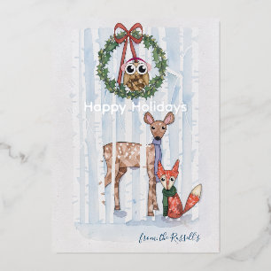 Whimsical Woodland Christmas Watercolor Foil Card
