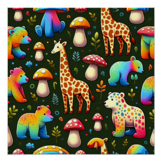 Whimsical Woodland Creatures Pattern Poster