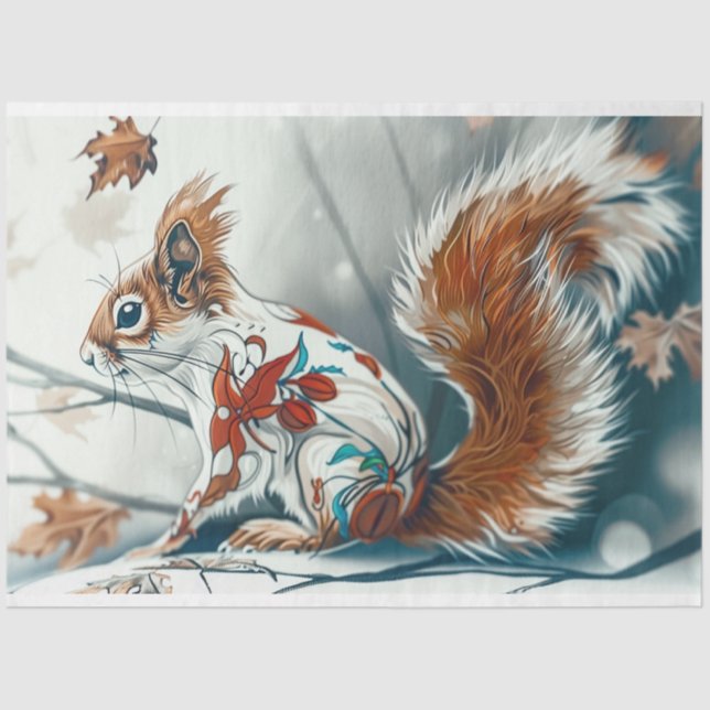 Whimsical Woodland Decorative Squirrel Decoupage Tissue Paper (Front)