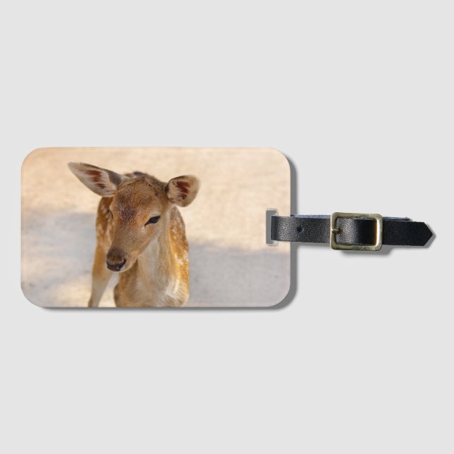 Whimsical Woodland Deer Photography Luggage Tag (Front Horizontal)