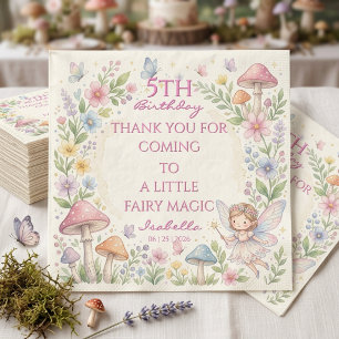 Whimsical Woodland Fairy Watercolor 5th Birthday Napkin
