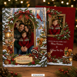 Whimsical Woodland Family Photo Christmas | Holiday Card