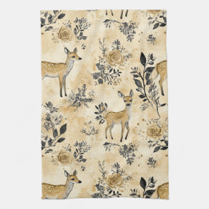 Whimsical Woodland Fawn Pattern Kitchen Towel