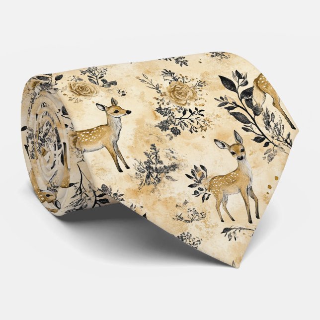 Whimsical Woodland Fawn Pattern Tie (Rolled)