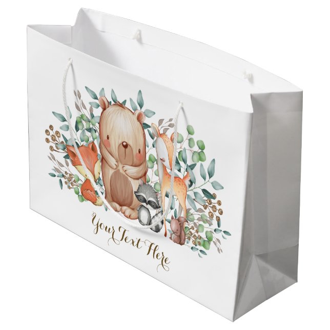 Whimsical Woodland Forest Animals Baby Shower Large Gift Bag (Back Angled)
