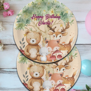 Whimsical Woodland Forest Animals Birthday Paper Plate
