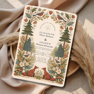 Whimsical Woodland Forest Animals Folk Art Wedding Invitation