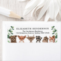 Whimsical woodland Forest animals return address