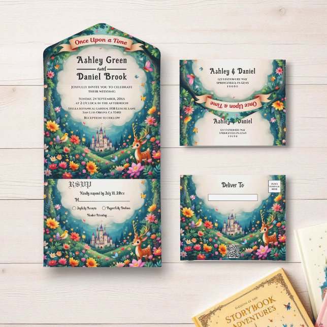 Whimsical Woodland Forest Castle Fairytale Wedding All In One Invitation (Creator Uploaded)
