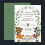 Whimsical Woodland Forest Friend Greenery Birthday Invitation<br><div class="desc">Adorable woodland-themed birthday invitation featuring sweet forest animals and elegant botanical greenery wreath</div>