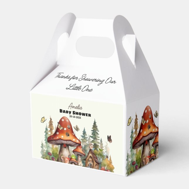 whimsical woodland  forest Mushroom baby shower Favor Box (Front Side)