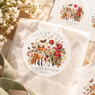 Whimsical Woodland Fox and Autumn Wildflowers Classic Round Sticker