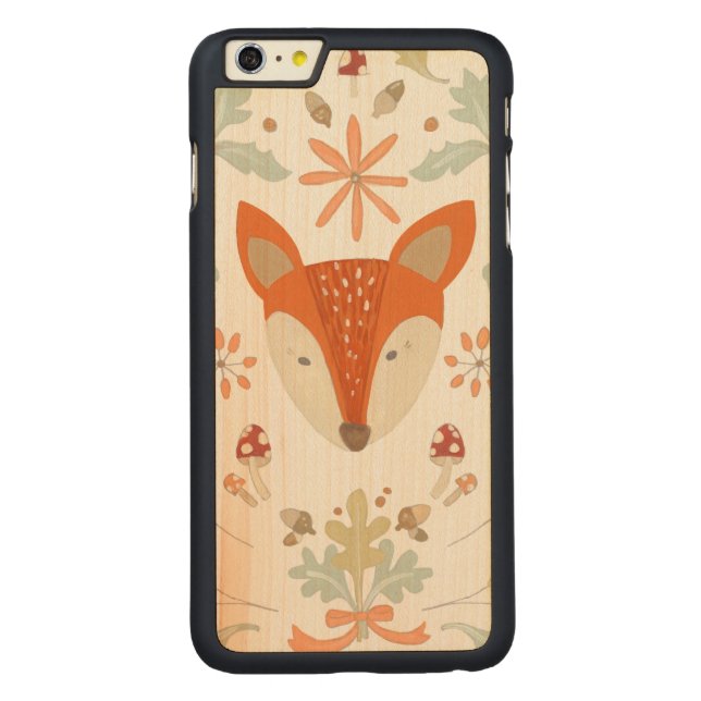 Whimsical Woodland Fox Carved Wood iPhone Case (Back)