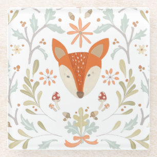 Whimsical Woodland Fox Glass Coaster