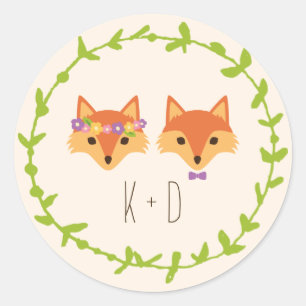 Whimsical Woodland Foxes Ivory wedding Classic Round Sticker