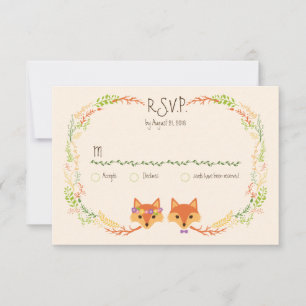 Whimsical Woodland Foxes Wedding Ivory RSVP Card