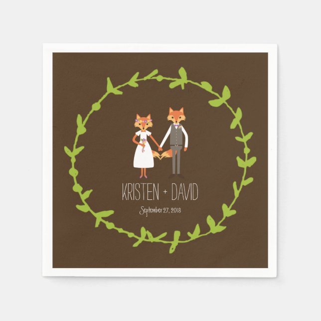 Whimsical Woodland Foxes wedding Napkin (Front)