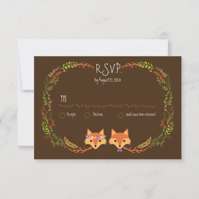 Whimsical Woodland Foxes Wedding RSVP Card (Front)