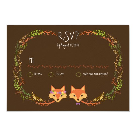 Whimsical Woodland Foxes Wedding RSVP Card