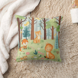 Whimsical Woodland Friends Throw Pillow