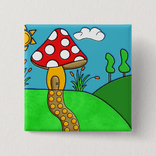 Whimsical Woodland Fungi Art 2 Inch Square Button