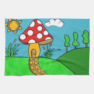 Whimsical Woodland Fungi Art Kitchen Towel