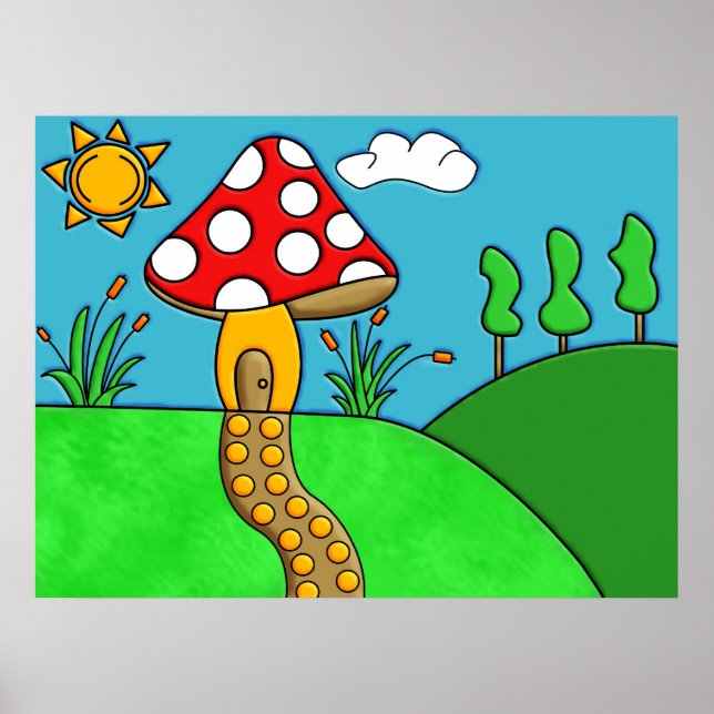 Whimsical Woodland Fungi Art Poster (Front)