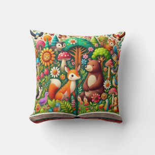 Whimsical Woodland Illustration Throw Pillow