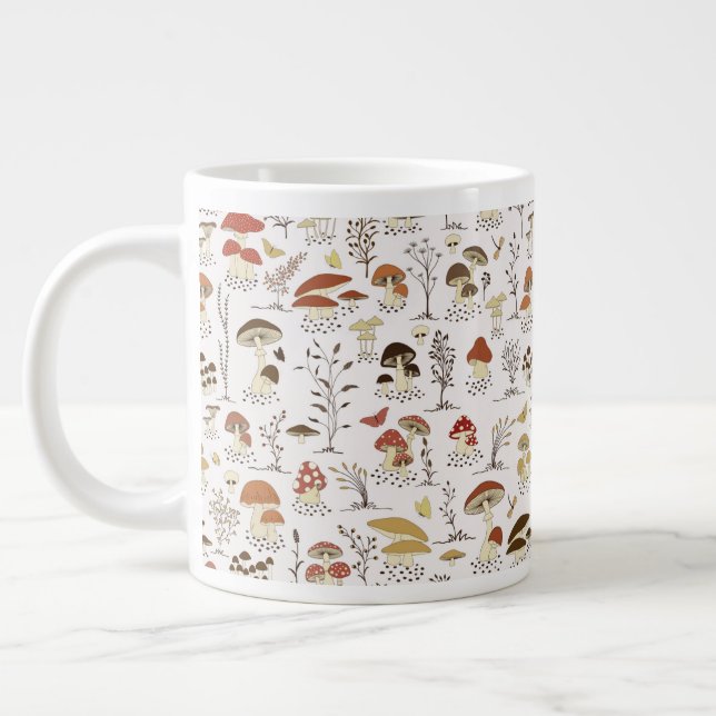 Whimsical Woodland Mushrooms Pattern Large Coffee Mug (Left)