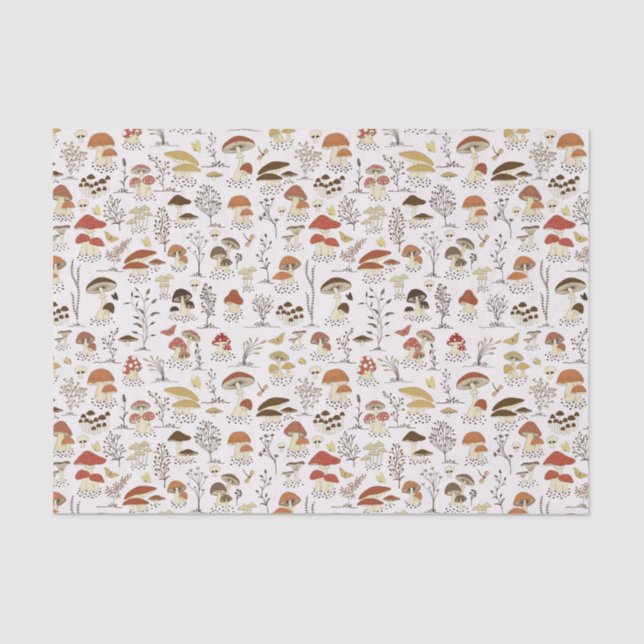 Whimsical Woodland Mushrooms Pattern Tissue Paper (Front)