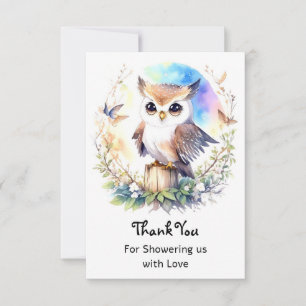 Whimsical Woodland Owl Baby Girl Shower Thank You Card