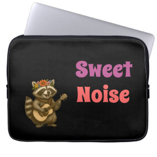 Whimsical Woodland Raccoon – Floral Music Design Laptop Sleeve