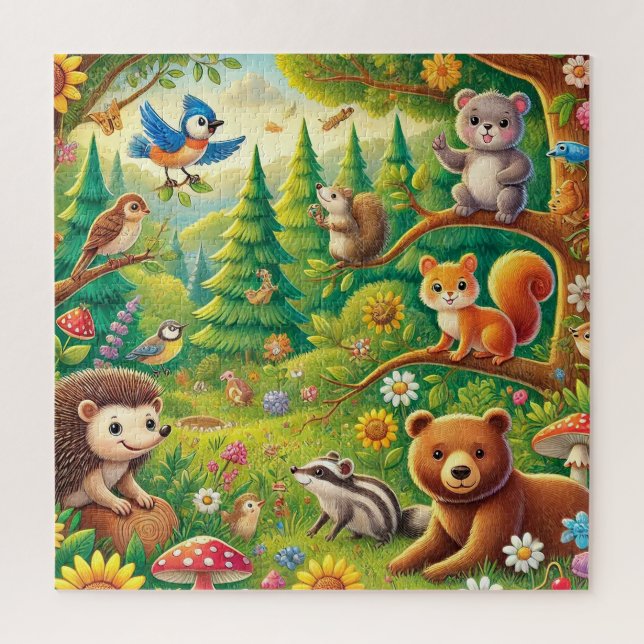 Whimsical Woodland Scene with Cute Animals Jigsaw Puzzle (Vertical)