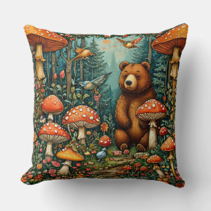 Whimsical Woodland Scene with Cute Animals Throw Pillow