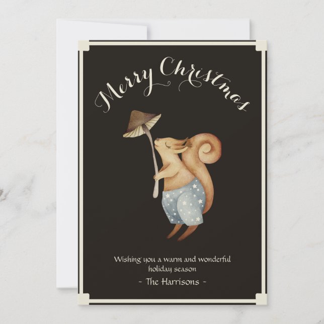 Whimsical Woodland Squirrel Christmas Holiday Card (Front)