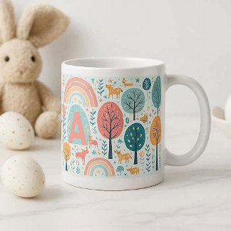 Whimsical Woodland Trees Easter Spring Rainbow Art Large Coffee Mug
