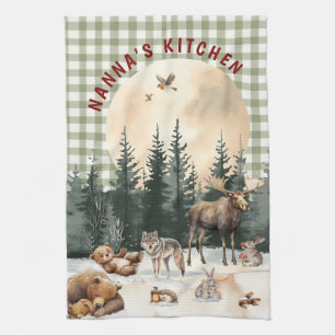 Whimsical Woodland Watercolor Winter Scene Kitchen Towel