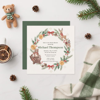 Whimsical Woodland Wreath Baby Shower Invitation