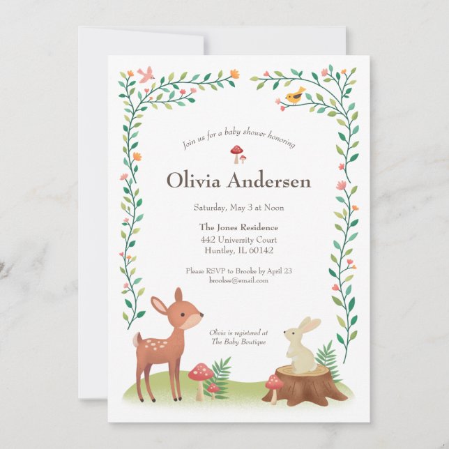 Whimsical Woodlands Baby Shower Invitation (Front)