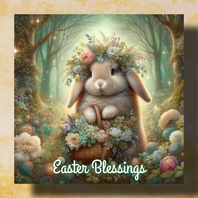Whimsical Woodlands Bunny Flower Basket Easter  Holiday Card (Creator Uploaded)