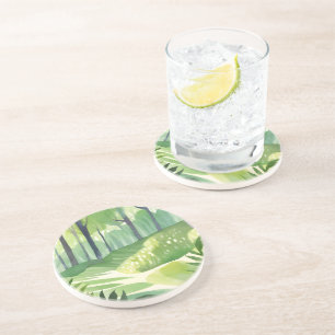 Whimsical Woods Forest Watercolor Landscape Coaster