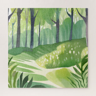 Whimsical Woods   Forest Watercolor Landscape Jigsaw Puzzle