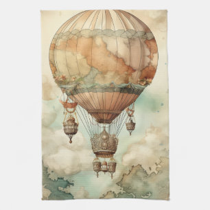Whimsical World Globe Balloon Antique Teal Kitchen Towel