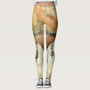 Whimsical World Globe Balloon Antique Teal Leggings