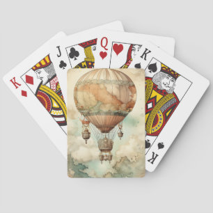 Whimsical World Globe Balloon Antique Teal Playing Cards
