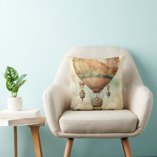 Whimsical World Globe Balloon Antique Teal Throw Pillow