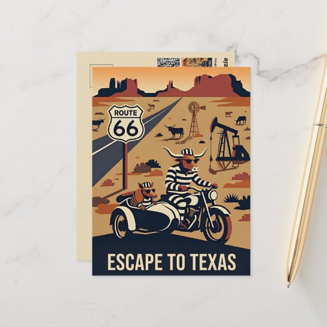 Whimsical WPA Styled Travel Postcard (Front/Back In Situ)